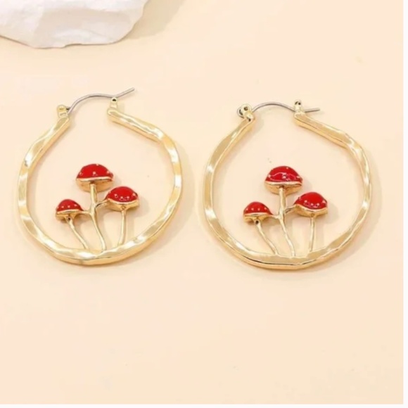 ❤️ FREE Mushroom Hoop Boho Plant Hipster Hippie Art Chic Artsy Drop Earrings - Picture 2 of 3